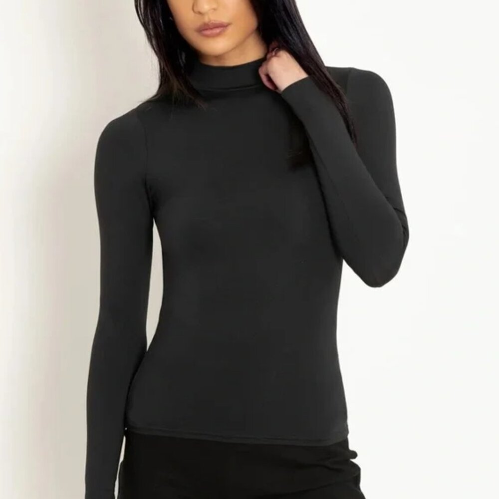 Blackmilk Clothing Matte Black High Neck Long Sleeve Top 2.0